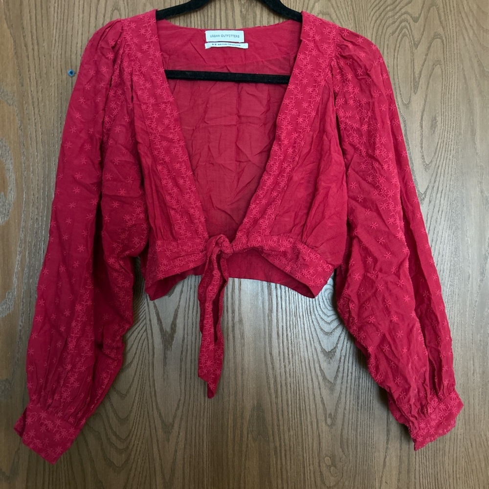 Urban Outfitters Cropped Red Embroidered Blouse